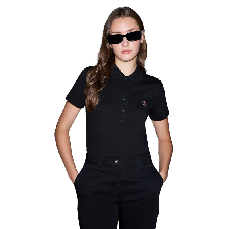 U.S. Polo Assn. Women’s Black Polo Collar Basic T-Shirt 50323575-VR046 تیشرت زنانه یقه پولو بیسیک یو.اس. پولو مشکی - Image 1